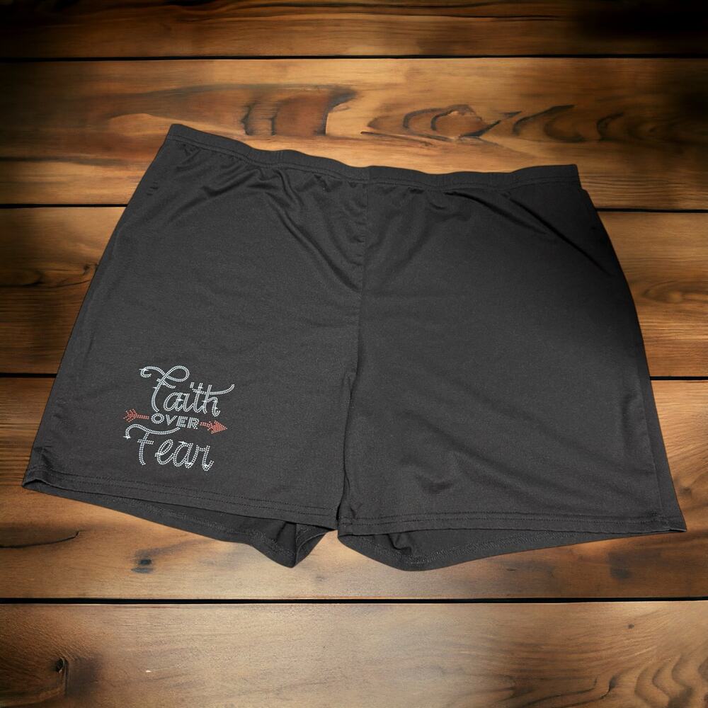 5/$35  Faith over Fear Womens Shorts Sz 4XL Black Dot Print Sleep Workout Lounge